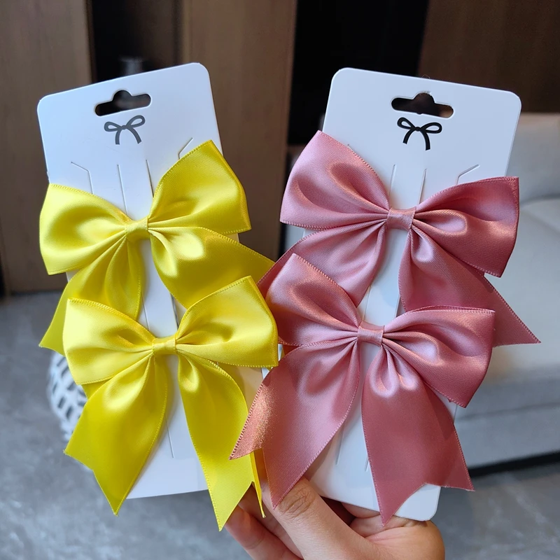 2 Stks/partij Effen Kleur Lint Grosgrain Strikken Haarclip Voor Kinderen Meisjes Haarspelden Haarspeldjes Handgemaakte Baby Hoofddeksels