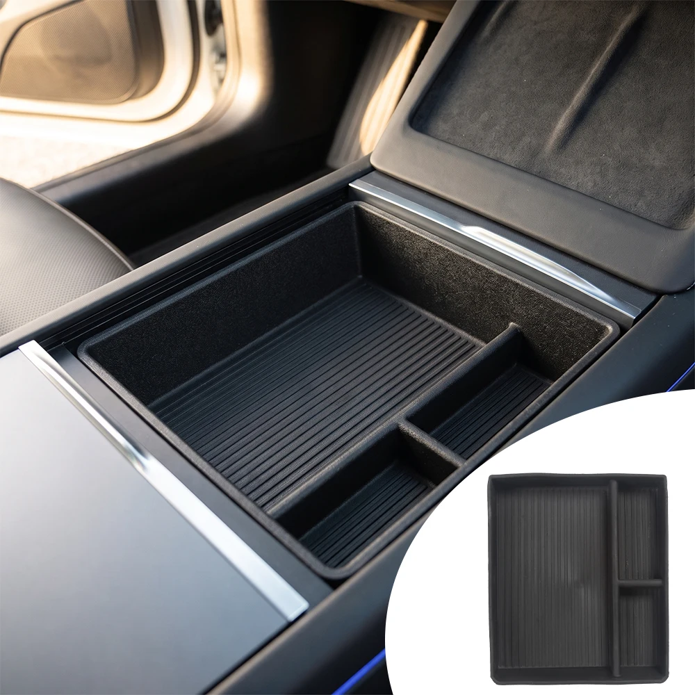For Tesla Model 3 Highland 2024+ Center Console Lower Storage Tray Pad TPE Storage Box Armrest Organizer Car Interior Accessorie