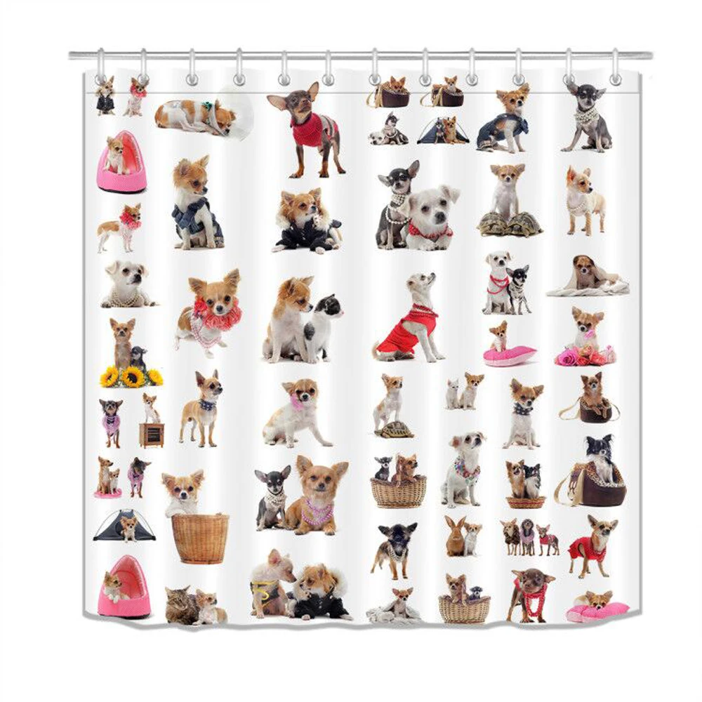 Funny Dog Yoga Elastic Shower Curtain   Extra Long Waterproof Polyester Fabric Bathtub Decoration Free Hook