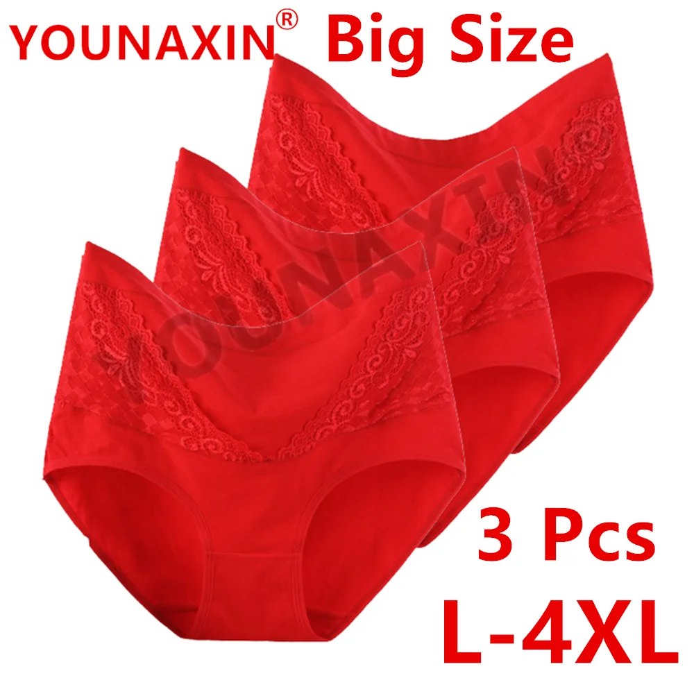 

3 Pcs Women Big Size Red Briefs Cotton Undies Underwear Panties Underpants L XL 2XL 3XL 4XL 2025 Chinese New Years Gifts