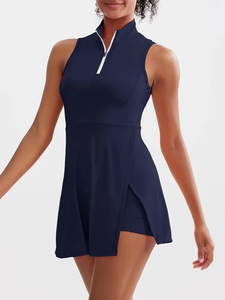 2024 New Tennis Dresses, Fashionable Golf Sports Women\'s Fitness Dresses with Built-in Shorts and Bra Pockets for Outdoor Sports