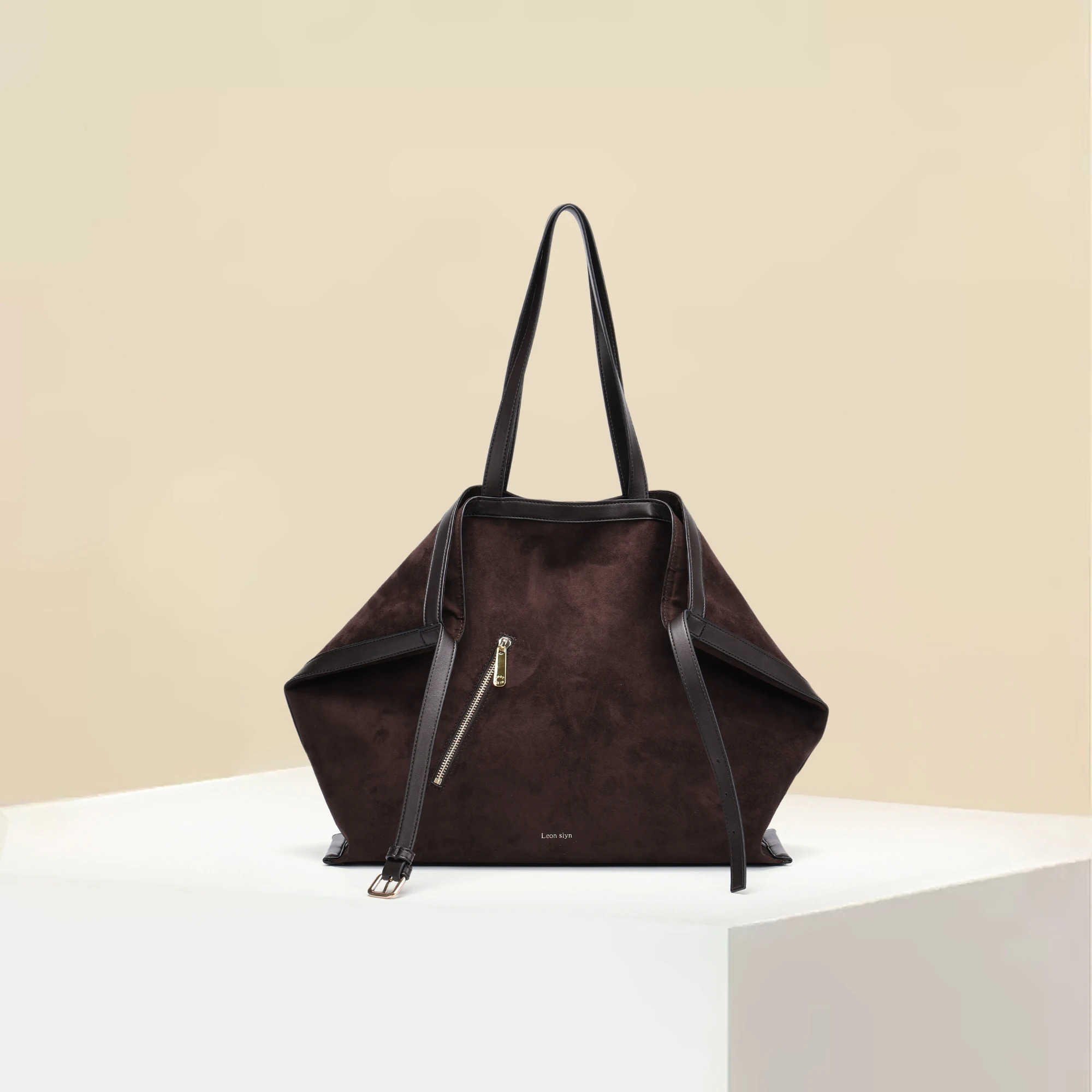 Leon slyn lady's shopping bag - shoulder bag - oil wax leather - mink fur lining - large capacity