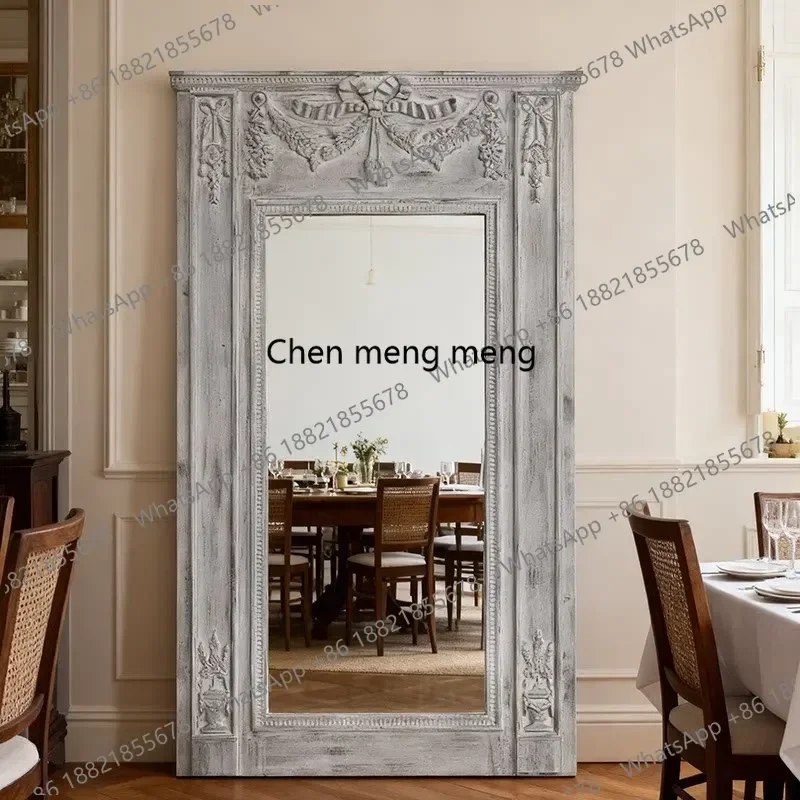 A178High-end vintage carved full-length floor mirror living room furniture Mid century luxury full body mirrors room decoration