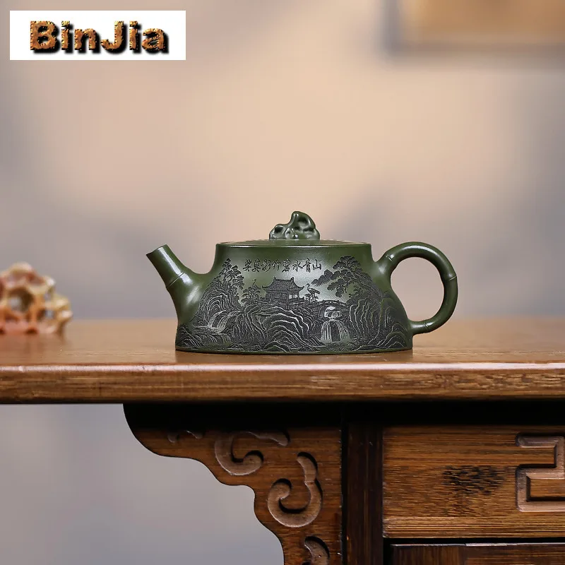 

240 мл Чайники ручной работы Исин Фиолетовая глина Горшок ручной работы Сырая руда Зеленая грязь Чайник с фильтром Китайский чайный сервиз Zisha Подарочный