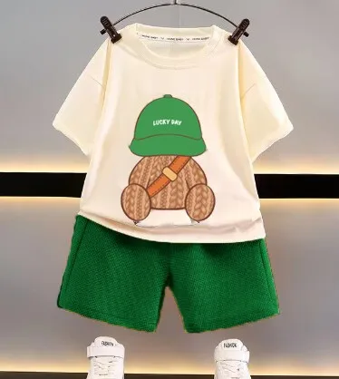 Summer Toddler Baby Boys Clothing Suit 2024 New Bear Backpack Printed T-shirt Top+Shorts Outfits Children\'s Clothing 2PCS Set