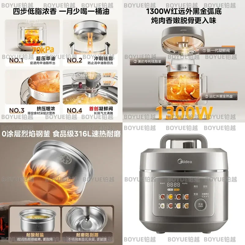 Large Capacity Electric Pressure Cooker Stainless Steel Inner Pot Low Fat Rice Cooker Multi Function Kitchen Appliance for