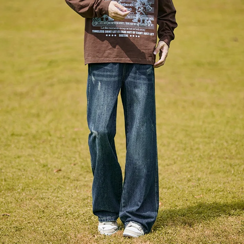 

Ретро Гонконг Sle мужские свободные широкие джинсы модный бренд весна осень Waed High Street большие размеры длинные брюки