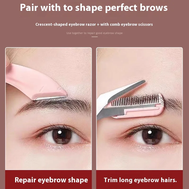 -Rosa Augenbrauen-Trimmschere mit integriertem Kamm – Edelstahl, präzises Pflegewerkzeug, die perfekte Augenbrauen erstellt