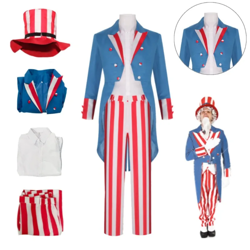 

The Purge Uncle Sam Costume Adult Horror Cosplay Blood Spattered American Flag Suit Full Set with Mask for Men Halloween Party