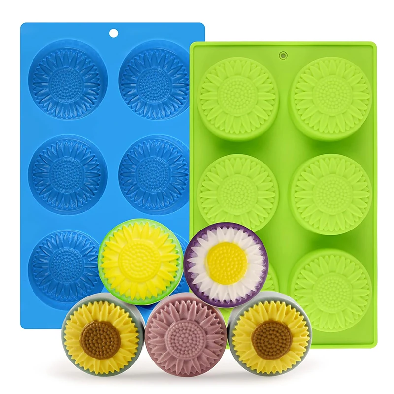 

Round Sunflower Soap Mold Cylinder Daisy Flower Silicone Making Supplies For Handmade Cake Chocolate Dessert Lotion Bars Tools