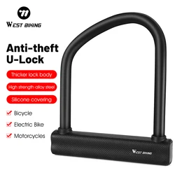 WEST BIKING MTB Road Bike Motorcycle U Lock Heavy Duty Anti-Theft E-Bike Padlock High Security Door Lock Bicycle Accessories
