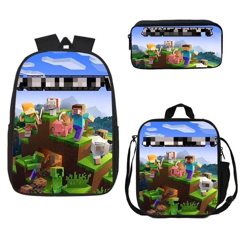 My World Kids Backpack Pencil Case Lunch Bag Large Capacity Student Storage Bag Cartoon Backpack Three-piece Set Holiday Gift