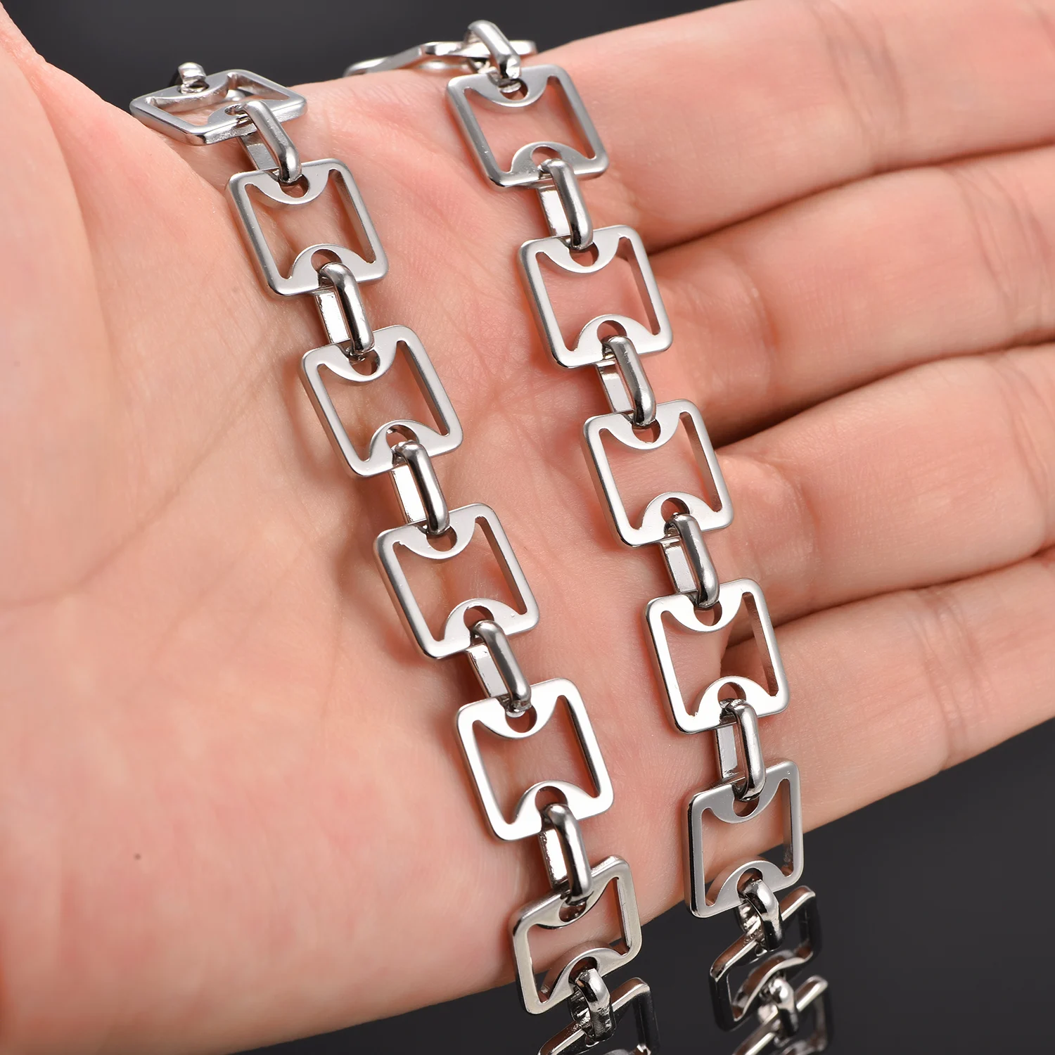 11MM Kreatives, nicht verblassendes Fußkettchen aus Edelstahl, Herrenarmbänder in Silberfarbe, hochwertige Panzerkette, Armband, Großhandelsschmuck – Detail 5