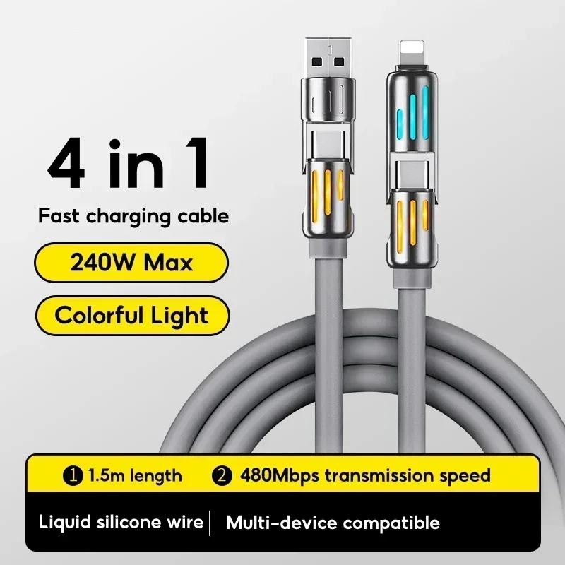 Oatsbasf 240w USB C To C Fast Charging Cable for iPhone 15pro Max 480Mbps Data Transmission with Light Cable for Samsung Xiaomi