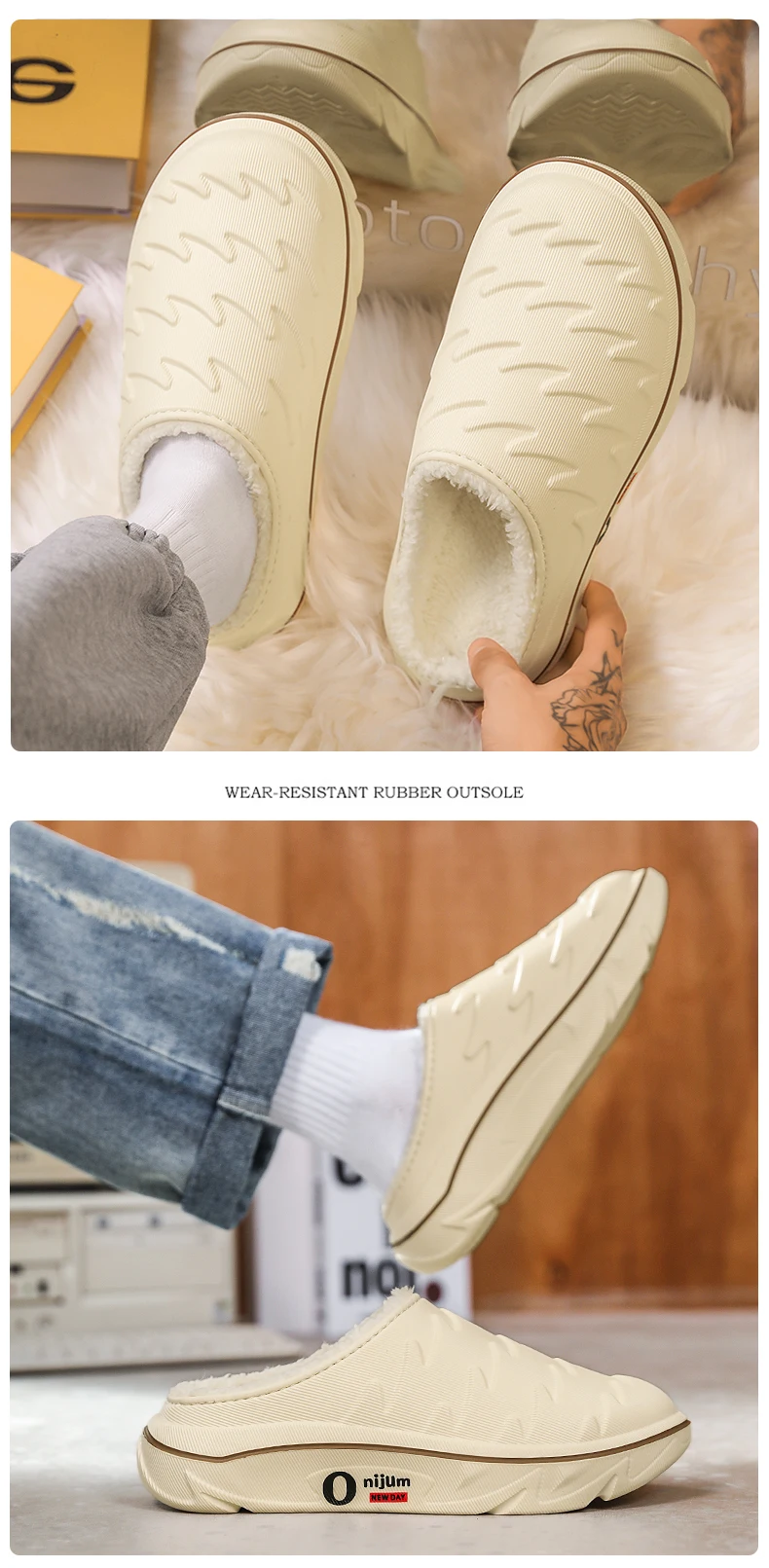 Herren- und Damen-Baumwollhausschuhe für Herbst und Winter, Geeignet für Innen- und Außenbereich, mit Zusatzfleece, Verdickt für W – Detail 7