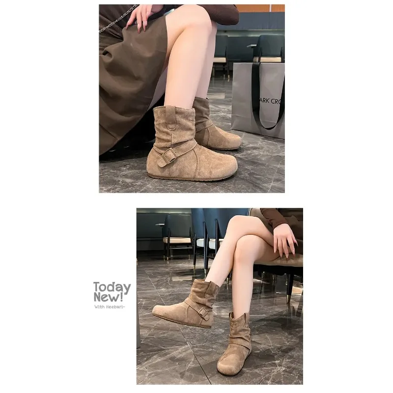 الرجعية النمط الغربي الأحذية النسائية حجم كبير 41 حزام مشبك المخملية الأحذية الجلدية الخريف الشتاء نمط جديد Meral الرياح #5