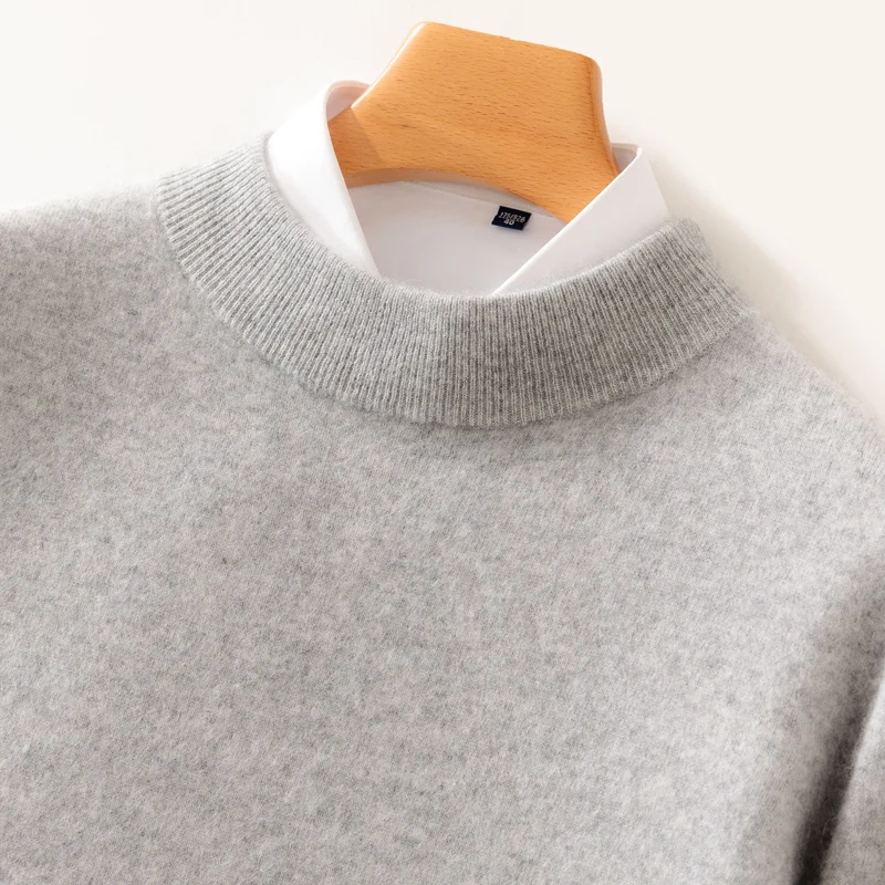 Fall/Winter New Wool Pullover Sweater Cashmere Shirt Men's Semi-high Neck Long Sleeve Loose Knitted Bottom Shirt