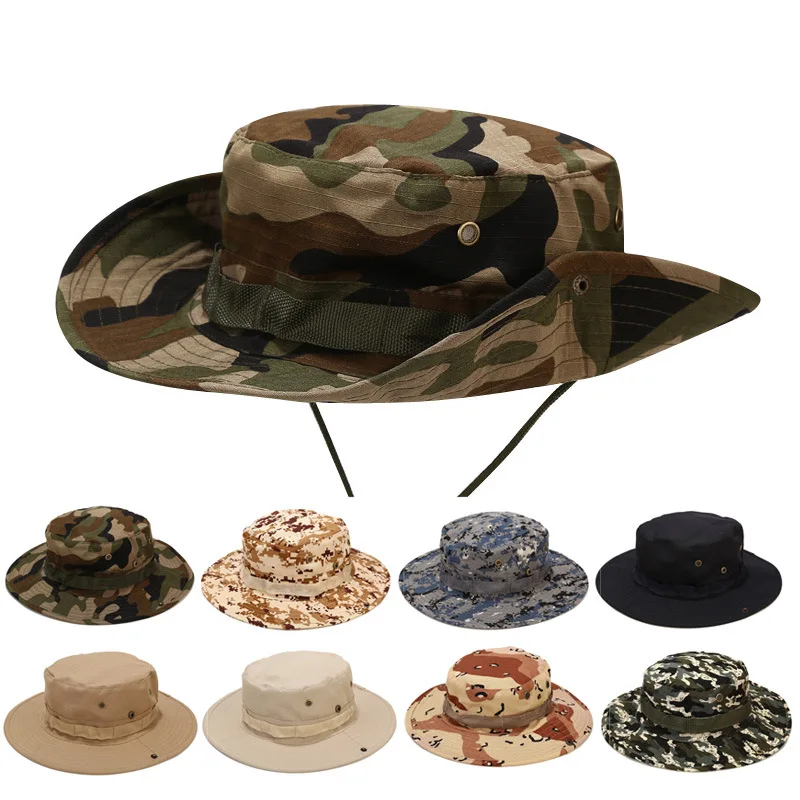 Camouflage Bonnie Hats Men Tactical Army Bucket Hats Military Panama Summer Bucket Caps Hunting Hiking Outdoor Camo Sun Protect 