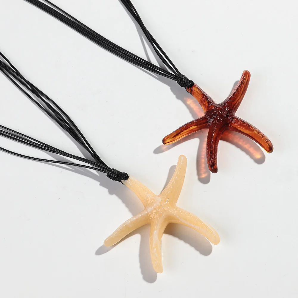 Collares con colgante de estrella de mar de océano acrílico Extra grande para mujer, gargantilla de cuerda de cuero con estrella exagerada, regalo de joyería Bohemia