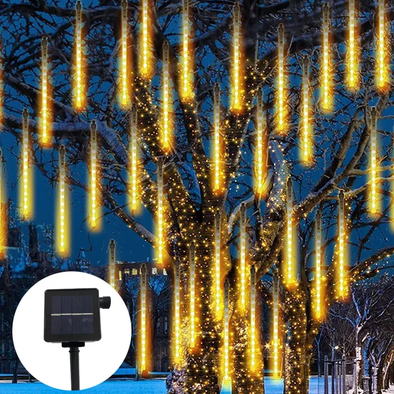 

8 Tube Solar Meteor Shower Led String Lights Street Garlands Christmas Tree Decorations for Outdoor New Year Fairy Garden Lights