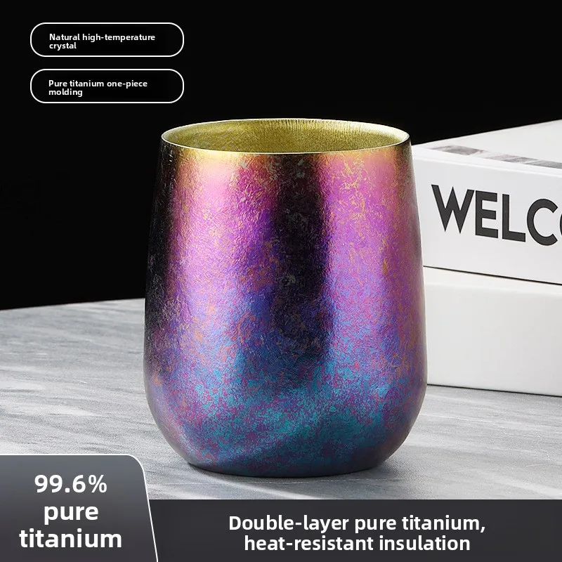 Pure Titanium Water Cup Set with Straw for Outdoor Milk Coffee Portable Luxury Double Layer Home Use Tea Cup with Lid Gift Box