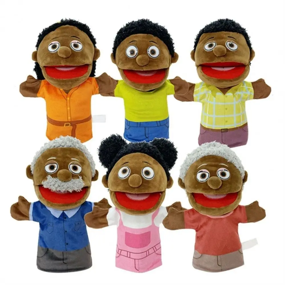 Pai-filho cognição pele preta brinquedo de mão africano brinquedos de pelúcia fantoche de mão bonecas de dedo fantoches de pelúcia fantoche de mão