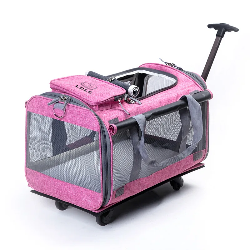 Durable Pet Carrier Bag for Cat, Travel Backpack, Dog Travel Backpack, Detachable Trolley and L Rolling Wheels