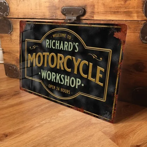 Personalisiertes Metallschild Motorradwerkstatt Vintage Retro Geschenk