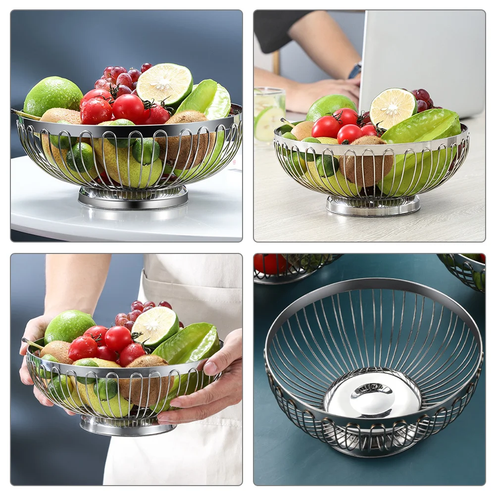 

Stainless Steel Fruit Basket Hollow Wire Metal Storage Basket for Kitchen Countertop Vegetable Egg Bread Holder