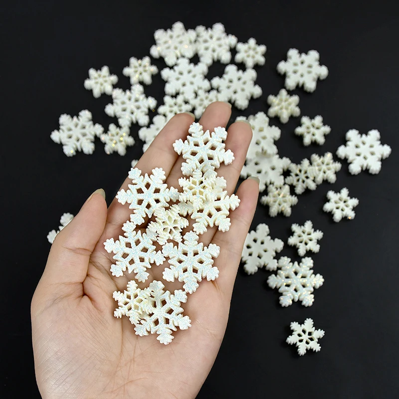 

20pcs 18mm/20mm White Ivory Snowflake Shape Resin Flatback For DIY Crafts Jewelry Making Wedding Christmas Party Decoration