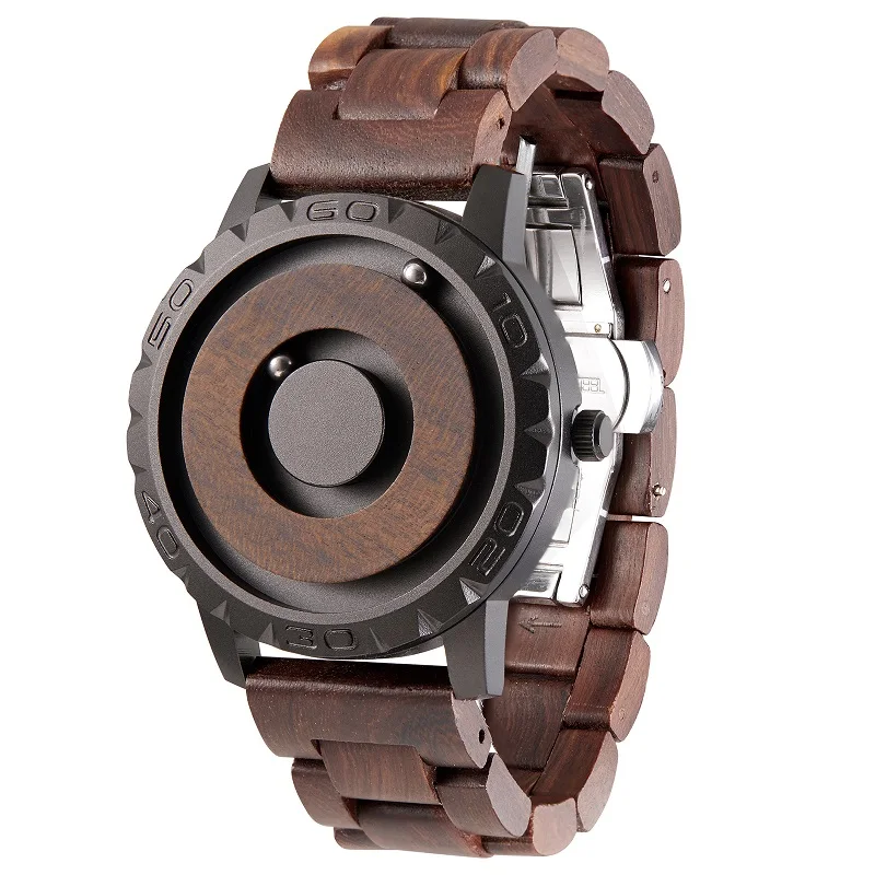 Fashion Quartz Wristwatches EUTOUR E030 Magnetic Wooden Watch Casual Simple Men\'s Watch Wood Strap Watch for Man