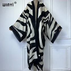 WINYI kimono Zebra print cardigan abaya dubai luxury Elegant beach outfits long coat women sexy cotton feeling dress kaftan