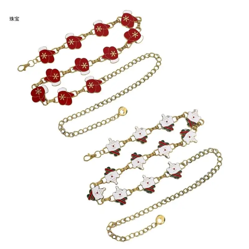 X5QE Golden Waist Chain Christmas Gloves Charm for Western Cowboy Fashion Accessory