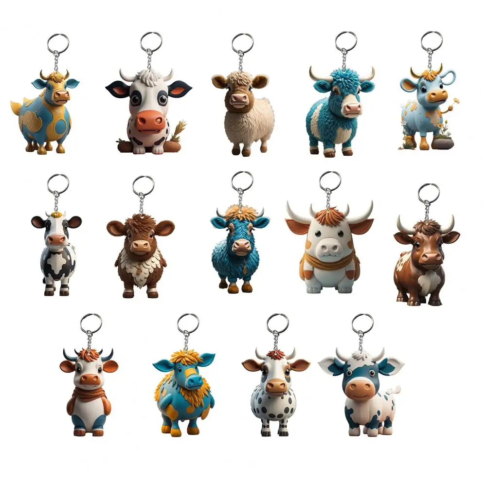 Key Chain Cute Acrylic Cow Keychain Bright Colors Keyrings Durable Keychain Pendant for Backpack Bag