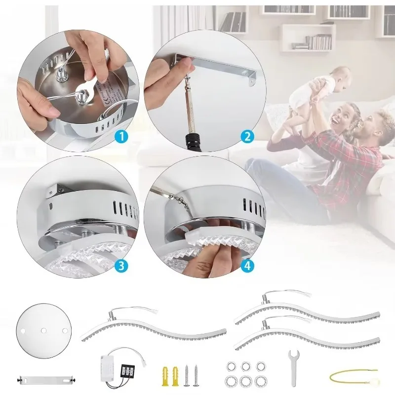 مصباح سقف LED 24 وات تصميم منحني معدني أبيض بارد 3 لهب متوازي أكريليك إضاءة سقف داخلية لغرفة النوم والمطبخ #6