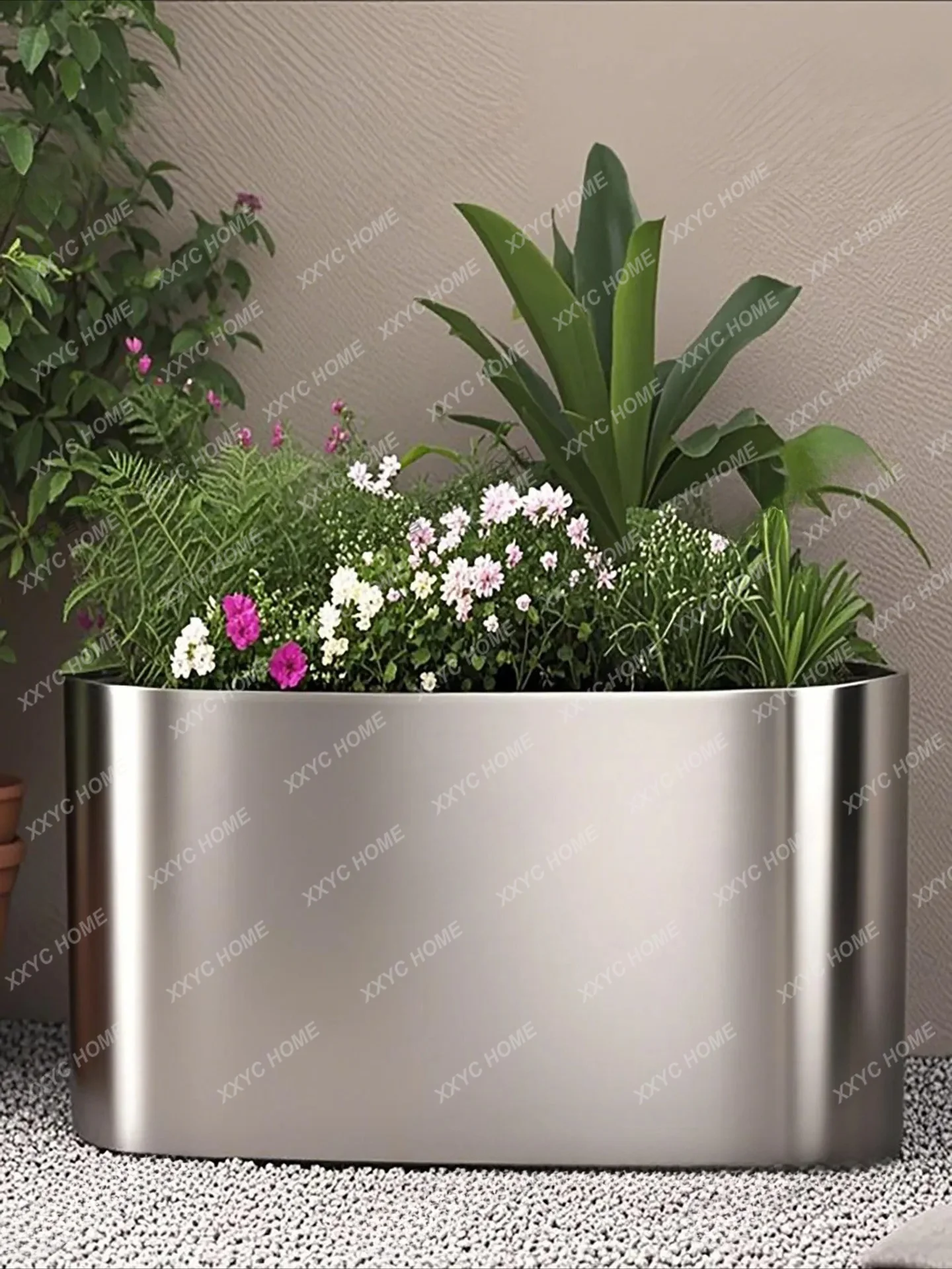 

Stainless steel flower box outdoor combination shopping mall courtyard custom square oval flower groove
