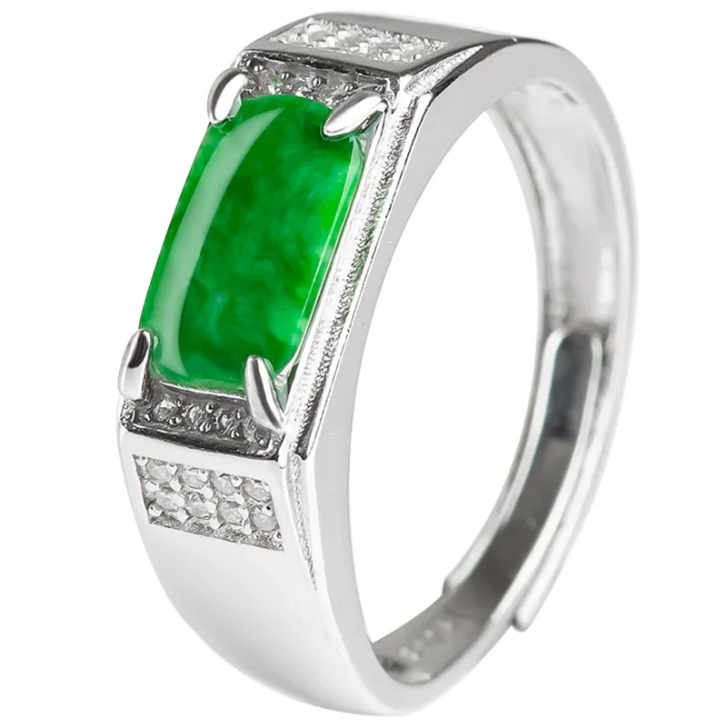 Burmese Jade Rings Real Fashion Green 925 Silver Jewelry Women Gift Natural Jadeite Amulets Designer Emerald Gemstones Charms