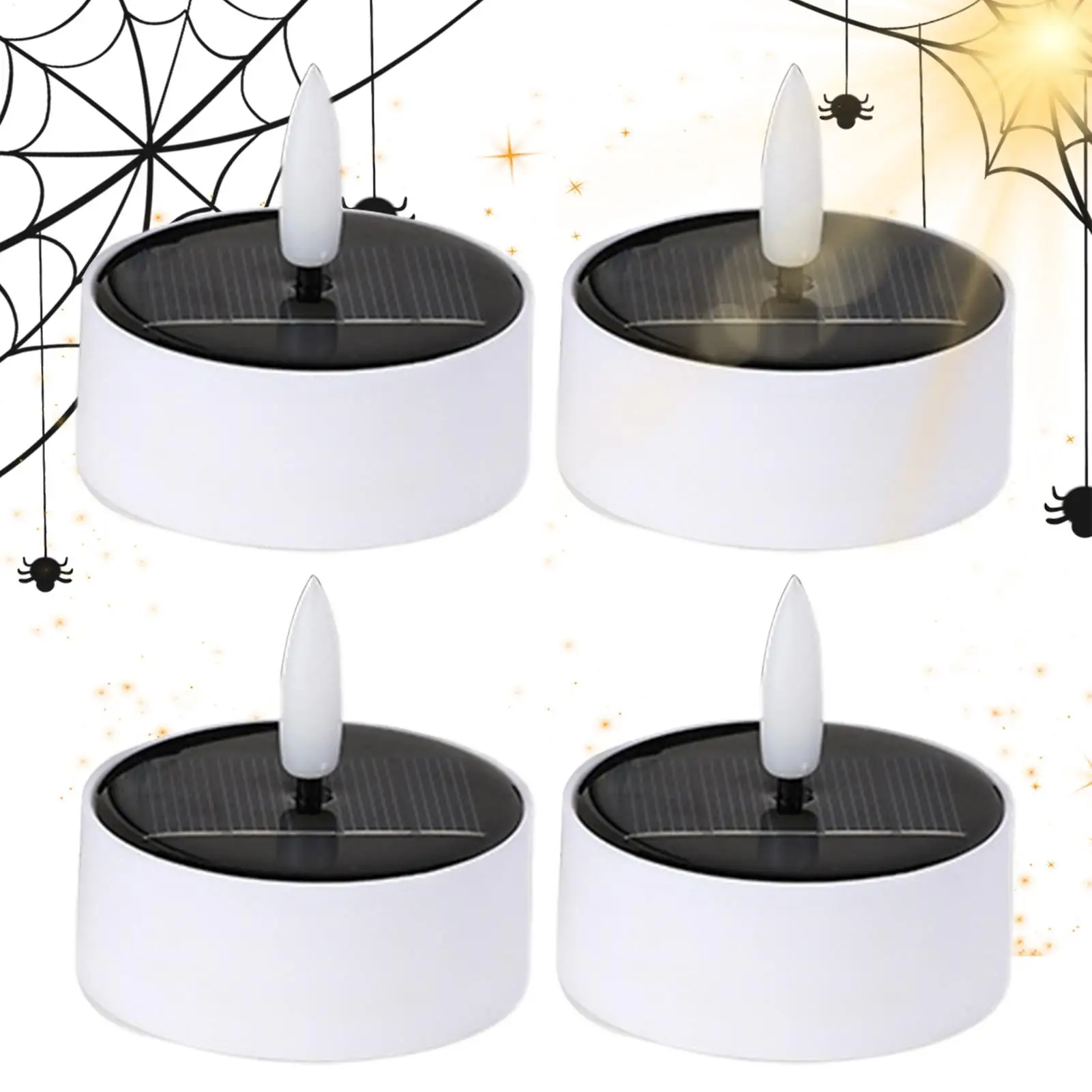 

LED Lights Solar Candles Flameless Fake Candle for Outside 4 Pieces Waterproof Outdoor Decor for Halloween Decorations Pathway