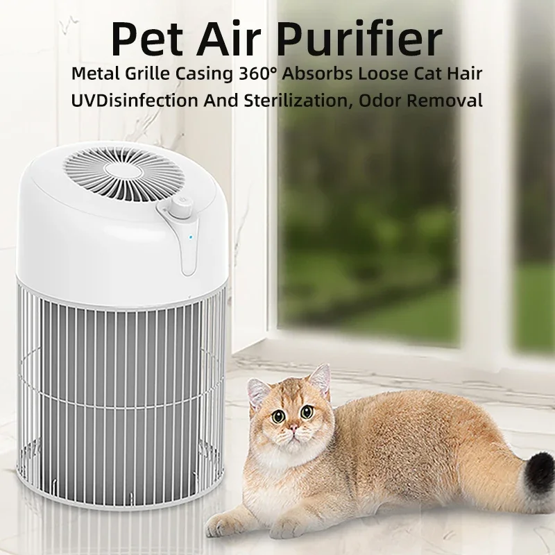 

Очиститель воздуха для домашних животных с проволочной защитной сеткой для 360-градусной защиты ° Удаление кошачьей шерсти, эффективный HEPA-фильтр для очистки и бесшумная работа.