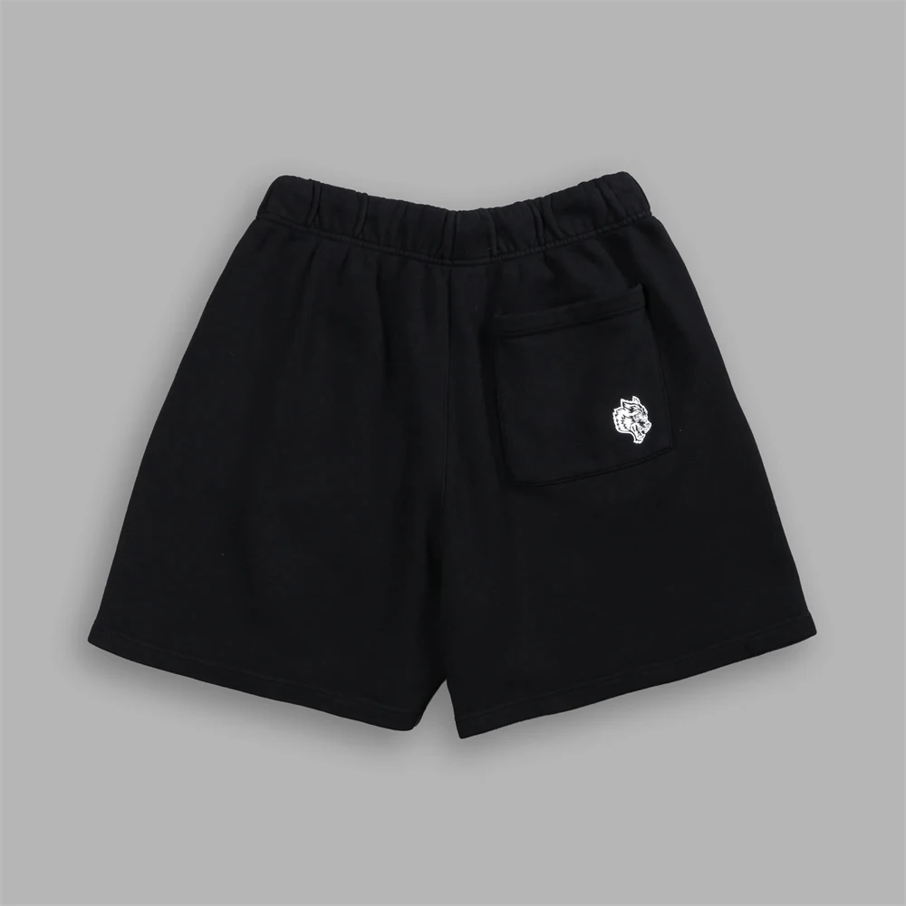 OKAMI WOLF OVERSIZED Men Cotton Shorts POST LOUNGE SWEAT SHORTS IN BLACK Casual Quarte Point Pant Joggers Gym Sports Sweatpants