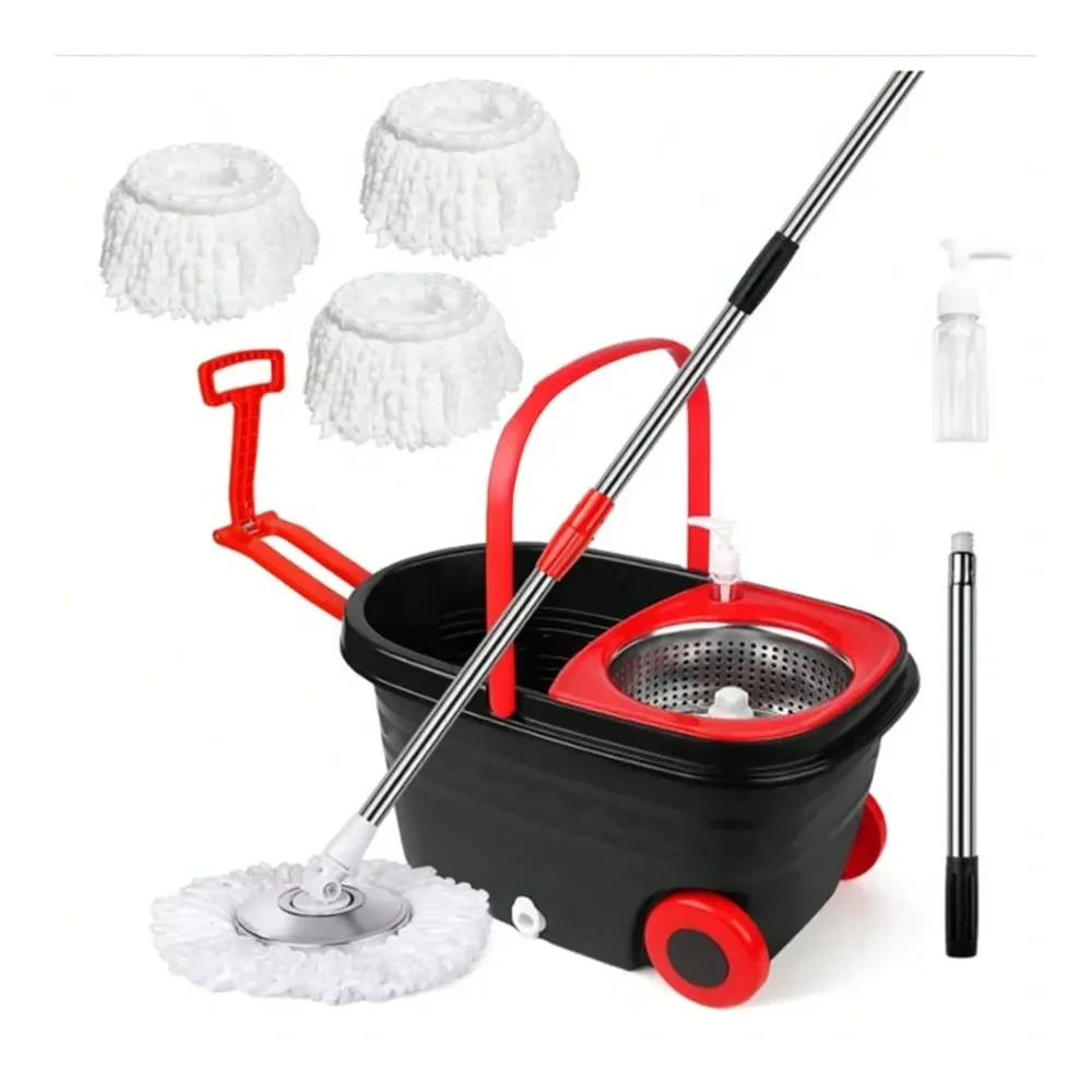 

Mop And Bucket With Wringer Set, Stainless Steel 360 Spinning Mop Bucket With 2X Round Wheels For Home Cleaning System With Dua