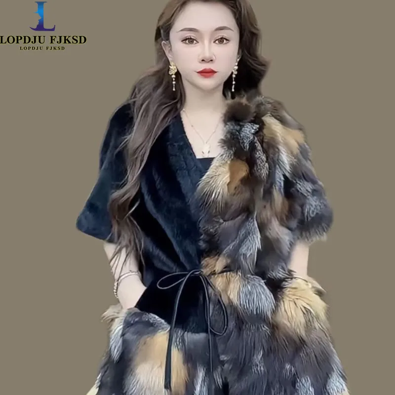 

Faux Fur Coat for Women,Adjustable Waist Leather Jacket,Fur Collar, Thick Warm Clothes, High Quality, Autumn and Winter, 2021