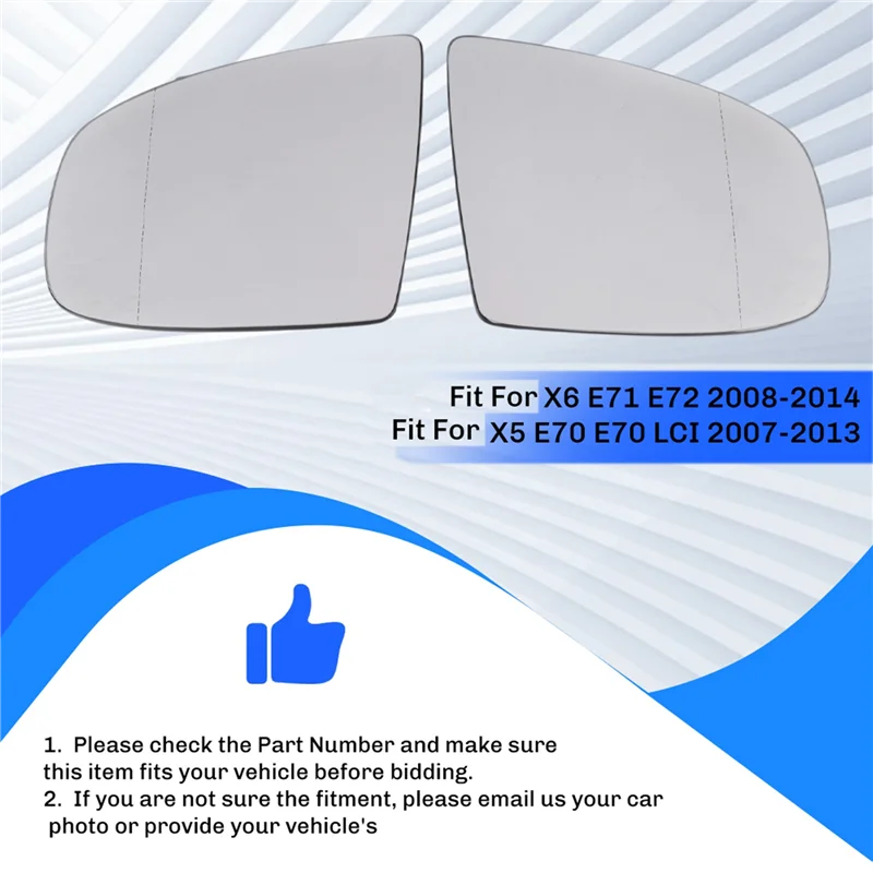 

Left&Right Rear View Mirror Side Mirror Glass Heated + Adjustment For BMW X5 E70 X6 E71 E72 51167174981 51167174982