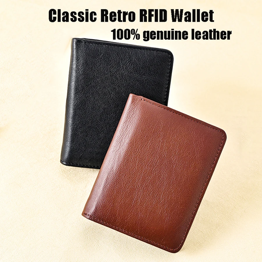 Vintage genuine leather Wallet RFID anti-theft Short Business Men\'s Wallet Multifunctional Wallet Credit card holder bag Purse