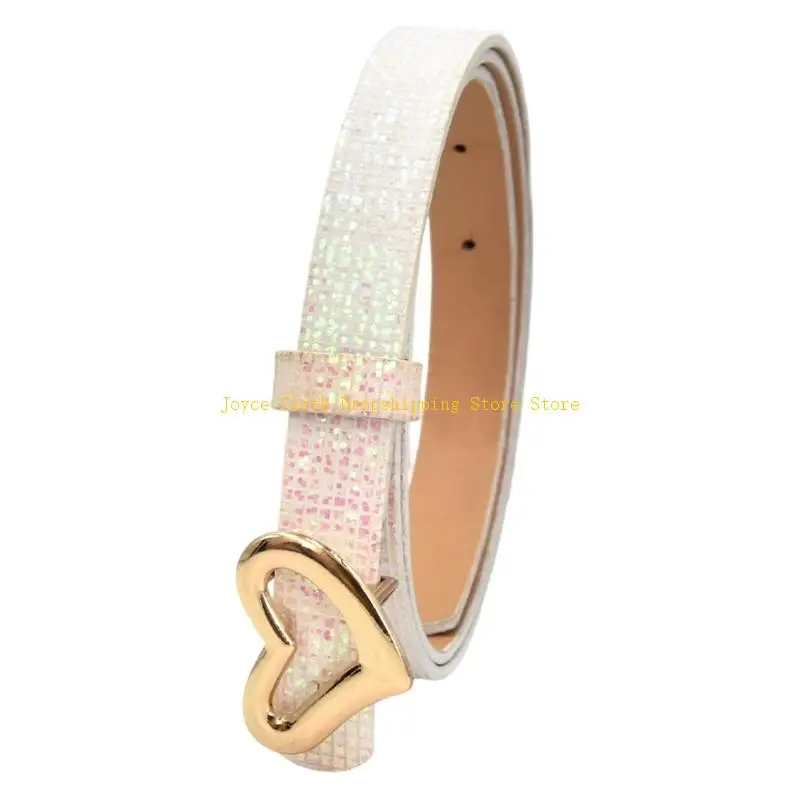 Ladies PU Belt Heart Buckles Sequins Elegant Design Suitable For Office Wear And Seasonal Fashion Matching 10CD