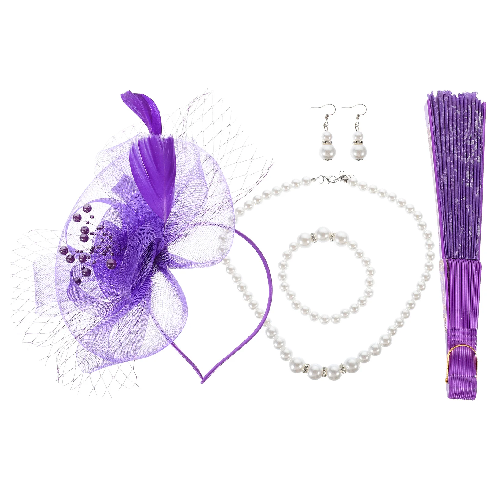

1Set Retro Fascinator Costume Accessories Lightweight Elegant Tea Party Hat Earrings Necklace Bracelet Banquet