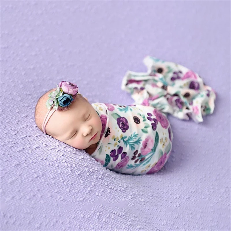 Strong Stretch Floral Infant Baby Photography Wraps Cloth Newborn Girl Elastic Flowers Photo Shoot Wrap Swaddle 33*175 cm