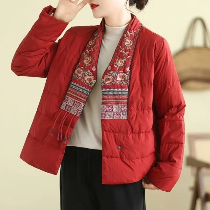 Women's Fall Winter Tops Coat Cotton Coat Vintage Embroidery Light Thin Leisure Simple Premium Comfortable New Versatile Niche
