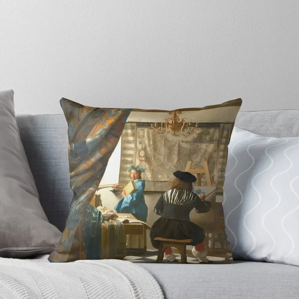 

Jan Vermeer - The Art of Painting Throw Pillow Cushions For Decorative Sofa Embroidered Cushion Cover pillow