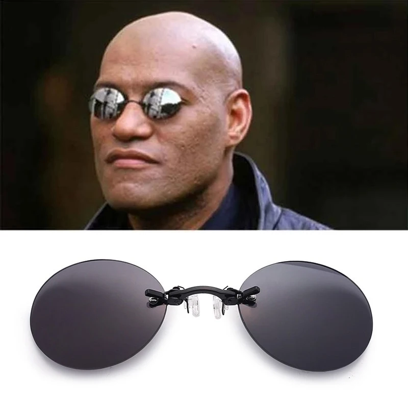 Clip On Nose Glasses Round Rimless Matrix Morpheus Sunglasses Mini Frameless Vintage Men Eyeglasses UV400 1Pcs